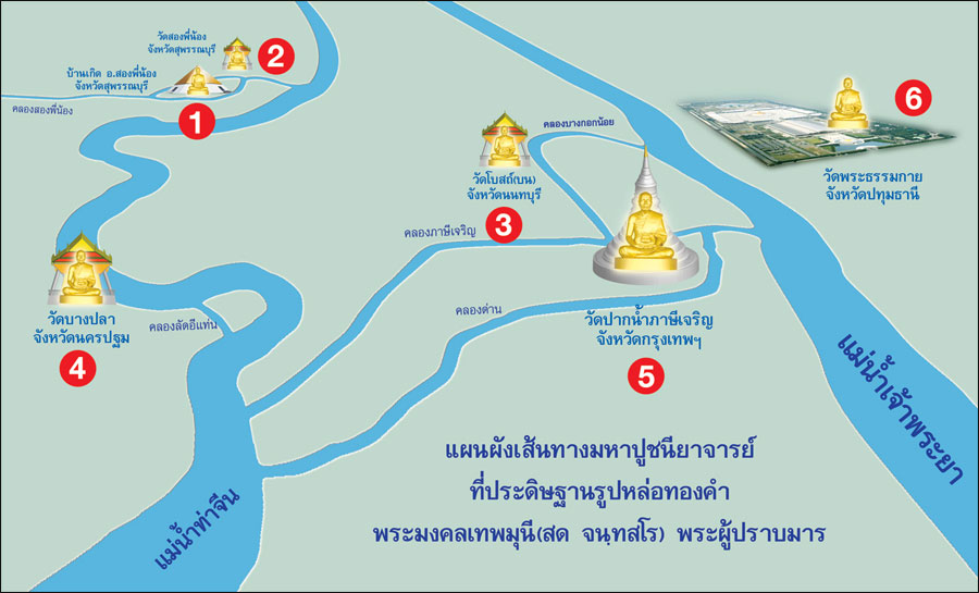เส้นทางมหาปูชนียาจารย์ ที่ประดิษฐานรูปหล่อทองคำ