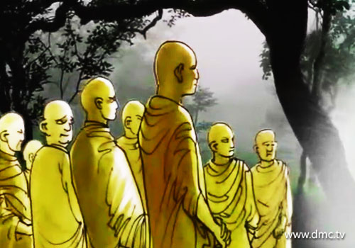พระสารีบุตรและเหล่าพระภิกษุเดินทาง มาถึงยังที่พักในเวลาพลบค่ำ พระสารีบุตรและเหล่าพระภิกษุเดินทาง มาถึงยังที่พักในเวลาพลบค่ำ