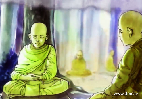 พระภิกษุที่อยู่บริเวณรอบนอกเริ่มได้กลิ่นควันไฟ ฟุ้งตลบไปทั่วบริเวณป่า