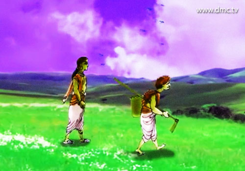 บุตรชายเศรษฐีและนันทะทาส เดินทางมาถึงยังเขตหมู่บ้านนิคม