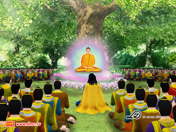 พระเจ้าปภาวันตจักรพรรดิราชถวายรัตนะทั้งเจ็ดประการ เพื่อบูชาพระสัมมาสัมพุทธเจ้า