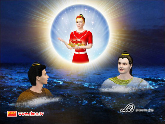 เราได้เห็นหญิงงามที่มีเครื่องประดับเป็นทองระยิบระยับกำลังถือถาดทองที่เต็มไปด้วยอาหาร เราได้เห็นหญิงงามที่มีเครื่องประดับเป็นทองระยิบระยับกำลังถือถาดทองที่เต็มไปด้วยอาหาร