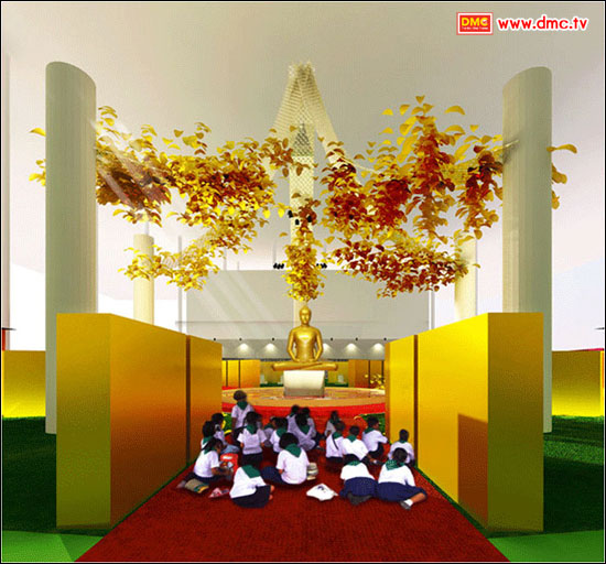 นิทรรศการเน้นสีทองเป็นเฉดสีหลัก เพื่อสะท้อนถึงธรรมะอันทรงคุณค่าของพระสัมมาสัมพุทธเจ้า นิทรรศการเน้นสีทองเป็นเฉดสีหลัก เพื่อสะท้อนถึงธรรมะอันทรงคุณค่าของพระสัมมาสัมพุทธเจ้า