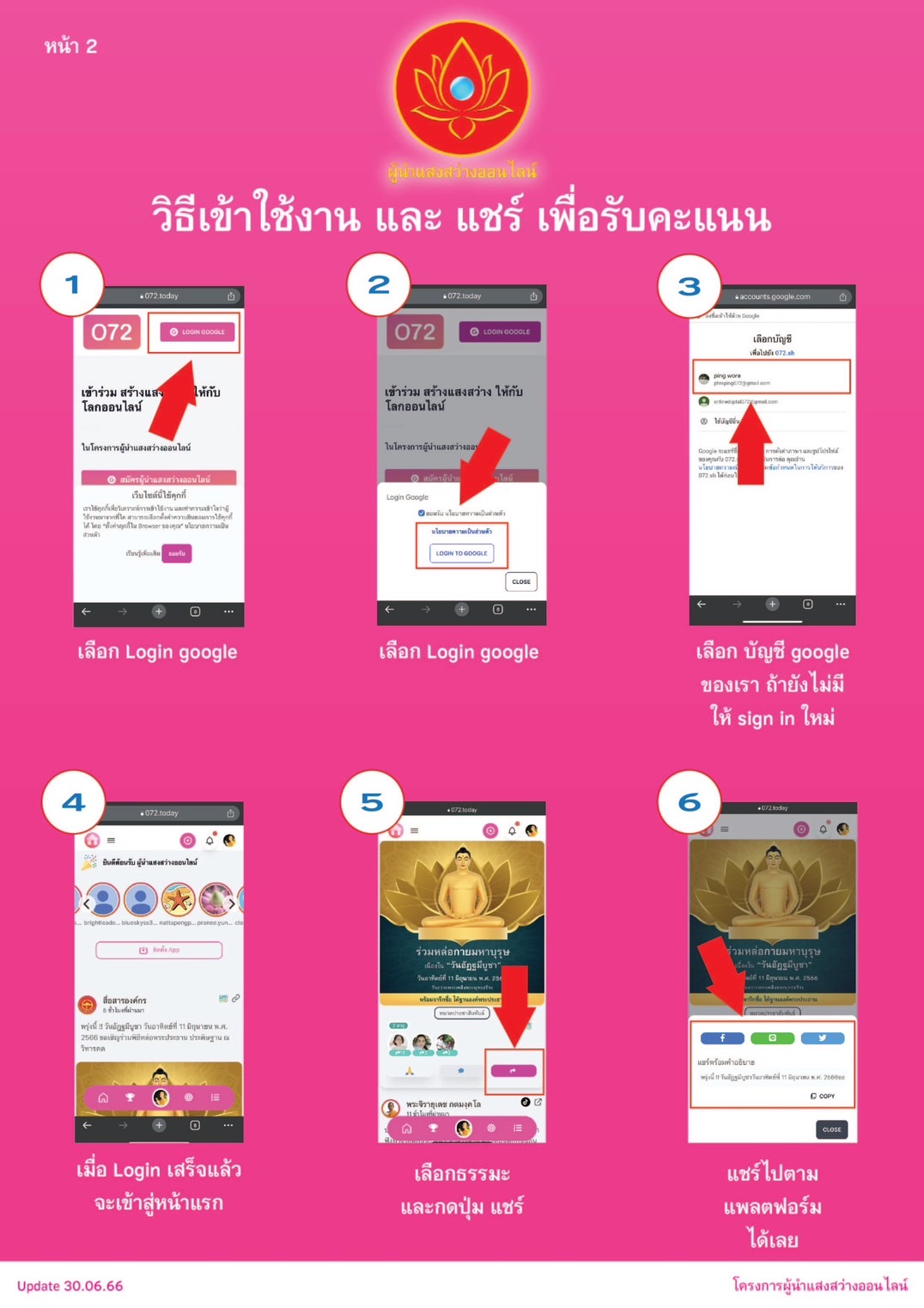 วิธีสมัครผู้นำแสงสว่างออนไลน์ ผ่าน www.072.today