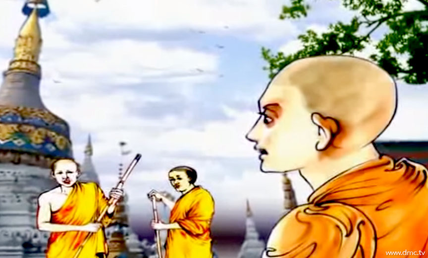 ภิกษุผู้พูดเท็จได้โกหกภิกษุรูปอื่นว่าตนได้กวาดลานวัดแล้ว