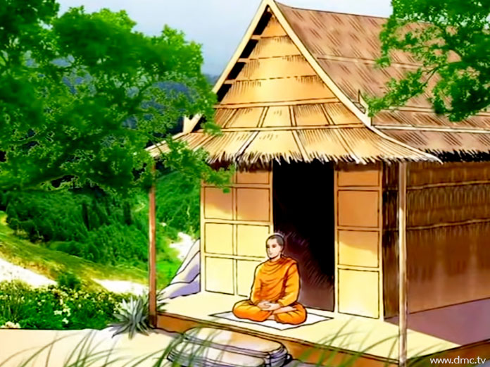 ภิกษุหนุ่มได้ปฏิบัติธรรมยังบรรณศาลาของตน